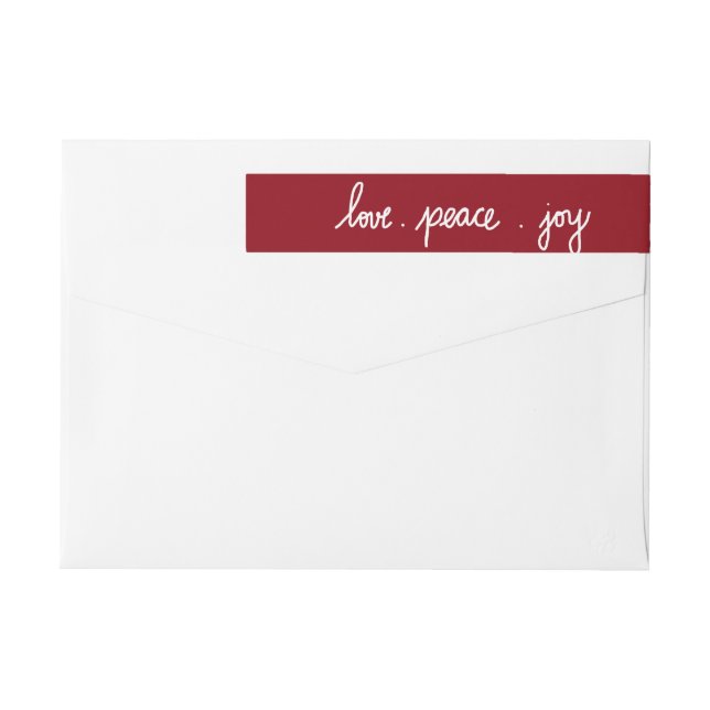Cute Holiday Love Peace Joy Script Red Wrap Around Label (Back)