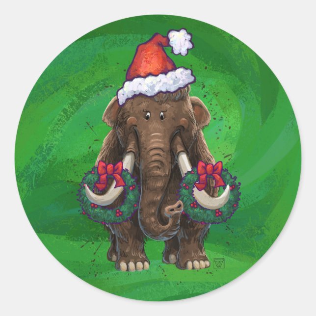 Cute Holiday Mastodon  Classic Round Sticker (Front)