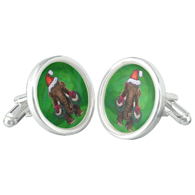 Cute Holiday Mastodon  Cufflinks (Angled)