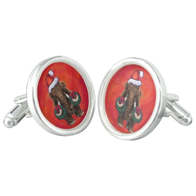 Cute Holiday Mastodon  Cufflinks (Angled)