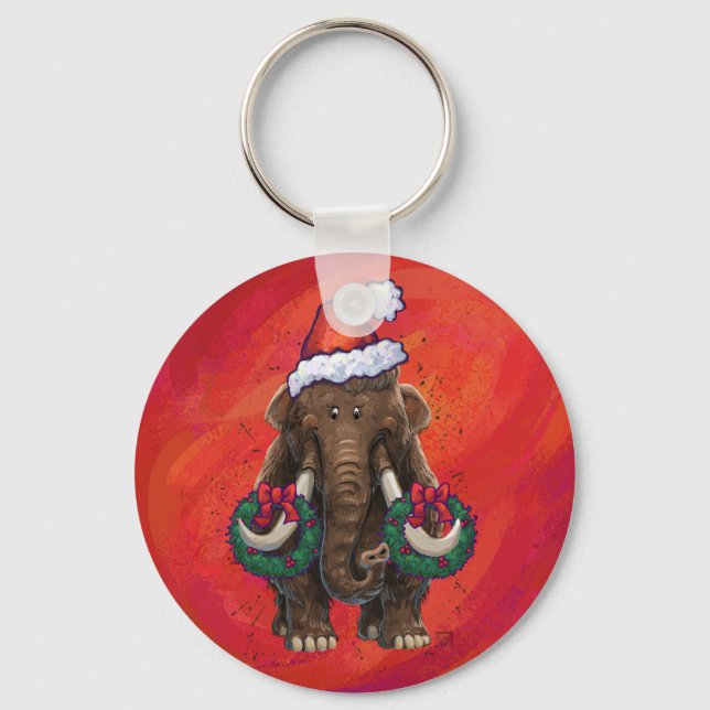 Cute Holiday Mastodon  Keychain (Front)