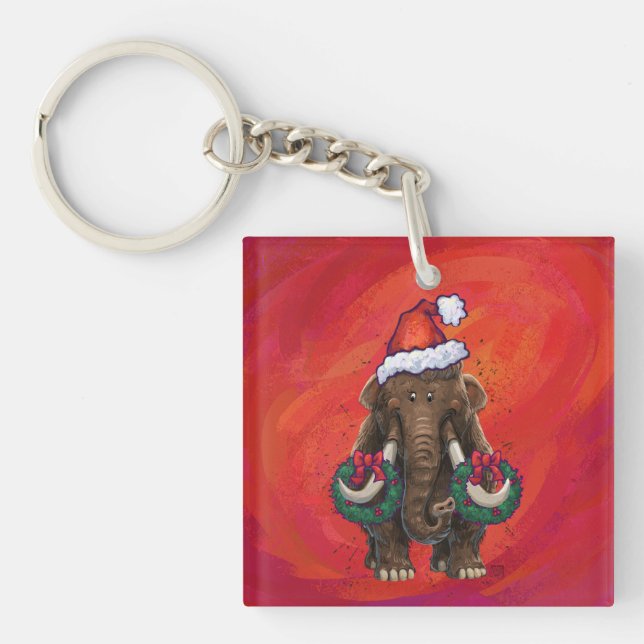 Cute Holiday Mastodon  Keychain (Front)
