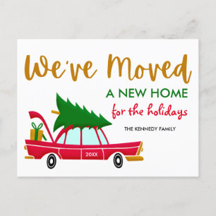 Cute Holiday Moving Christmas Tree Car New Home Announcement Postcard