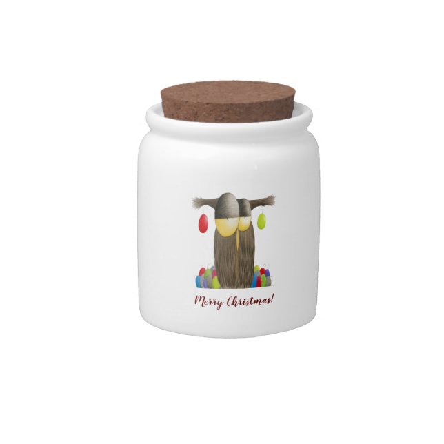 Cute Holiday Owl Candy Jar (Front)