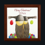 Cute Holiday Owl Gift Box<br><div class="desc">The cute holiday owl is ready to deck the halls with some color and cheer.  Personalize this cute gift box by adding your own text,  or delete it to leave it blank. Based on an original art piece by © One Artsy Momma.</div>