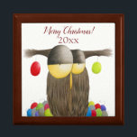 Cute Holiday Owl Gift Box<br><div class="desc">The cute holiday owl is ready to deck the halls with some color and cheer. Personalize this cute gift box by adding your own text, or delete it to leave it blank. Based on an original art piece by © One Artsy Momma.</div>