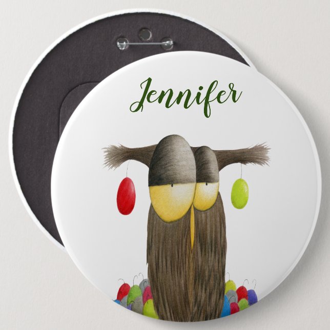Cute Holiday Owl Illustration Button (Front & Back)