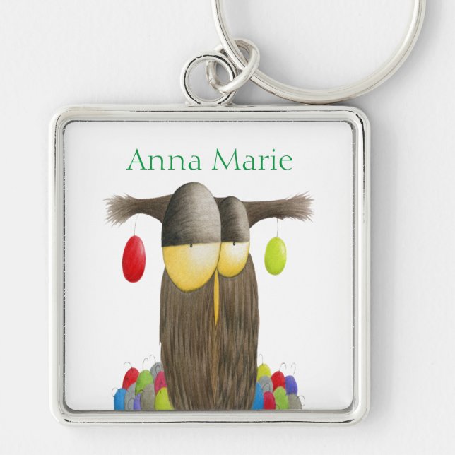 Cute Holiday Owl Keychain (Front)