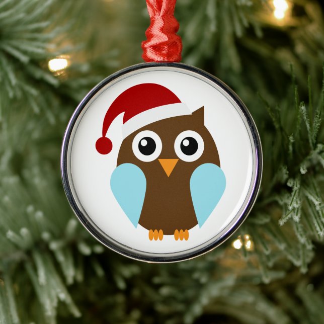 Cute Holiday Owl Metal Ornament (Tree)