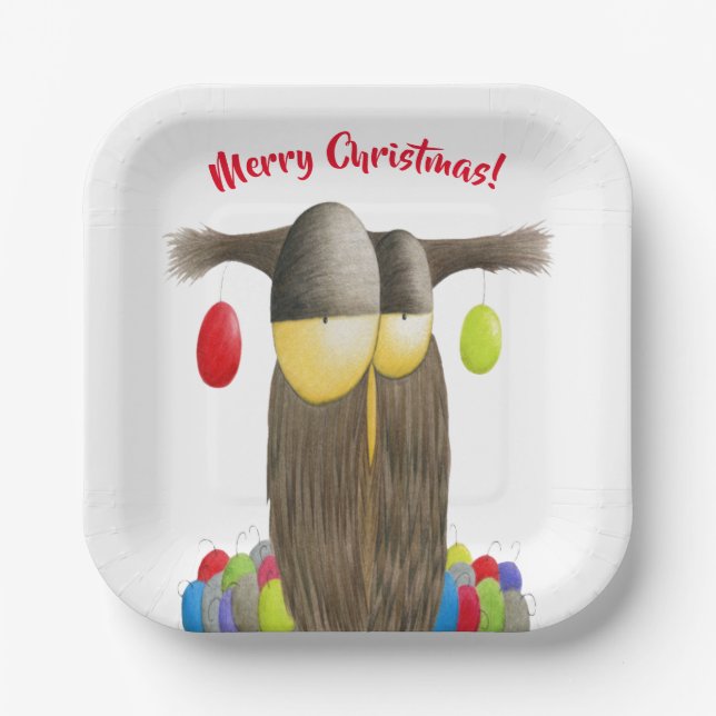Cute Holiday Owl Paper Plates (Front)