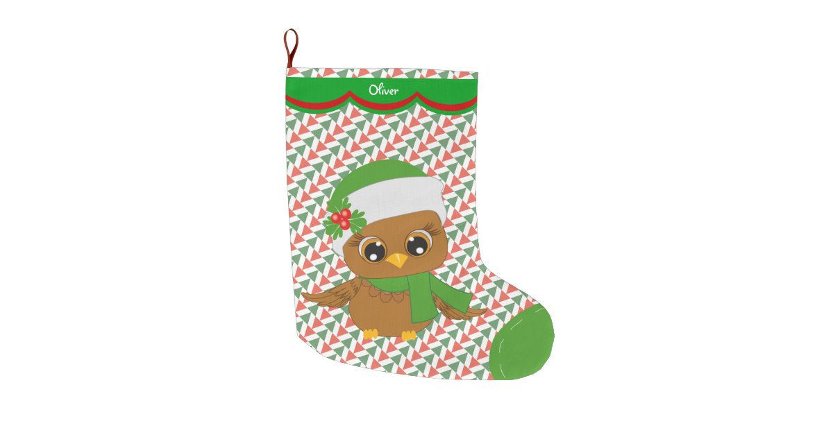 Cute Holiday Owl Pattern Personalized Large Christmas Stocking | Zazzle