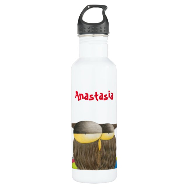 Cute Holiday Owl Stainless Steel Water Bottle (Front)