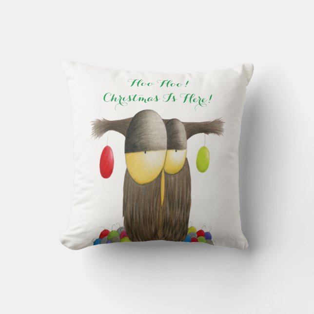 Cute Holiday Owl Throw Pillow (Front)