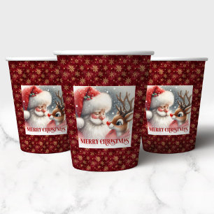 Cute Holiday Paper Cups Kids Santa Reindeer