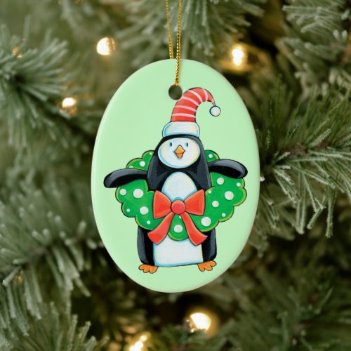Cute Holiday Penguin Ceramic Ornament