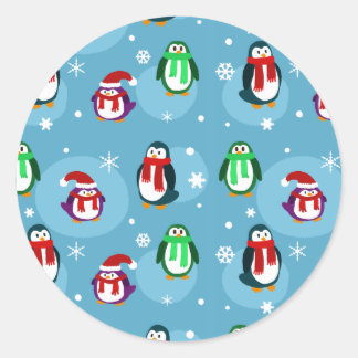 Cute Holiday Penguin Pattern Classic Round Sticker
