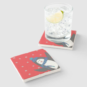 Cute Holiday Penguin Stone Coaster