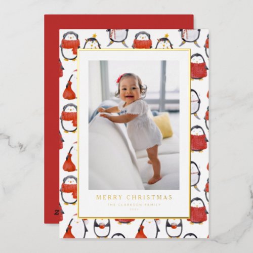 Cute Holiday Penguins Pattern Christmas Photo