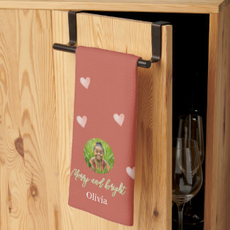 Cute Holiday Pink Heart Hand-painted Kitchen Towel