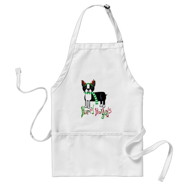 Cute Holiday Pup Christmas Cartoon Adult Apron (Front)