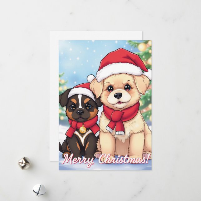 Cute Holiday Puppies in Santa Hats (Front/Back In Situ)