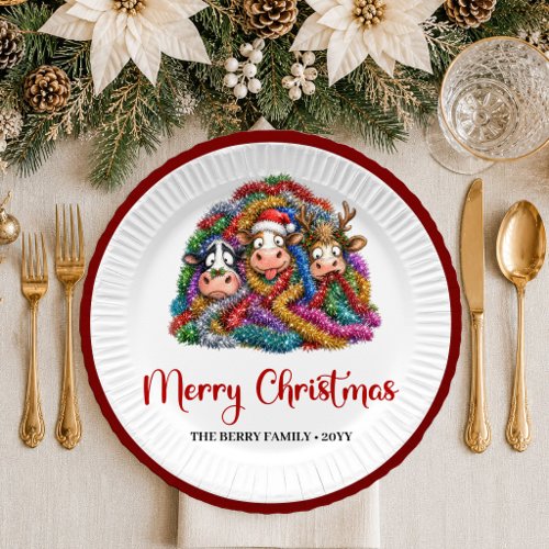Cute Holiday quirky cow playful christmas paper pl Plates