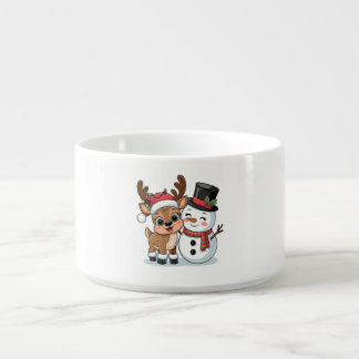 Cute Holiday Reindeer & Snowman Bowl