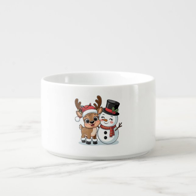 Cute Holiday Reindeer & Snowman Bowl (Center)
