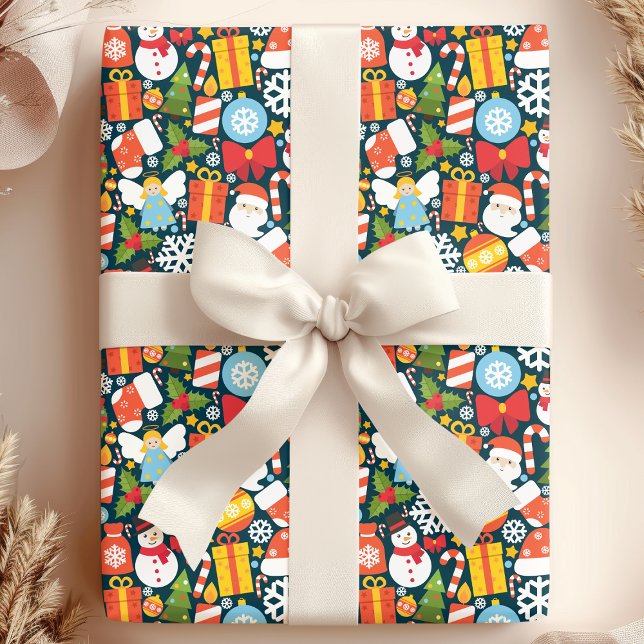 Cute Holiday Santa & Christmas Icons Wrapping Paper (Creator Uploaded)