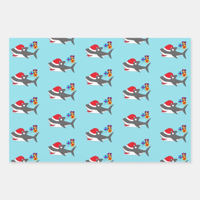 Cute Holiday shark Wrapping Paper Sheets (Front)