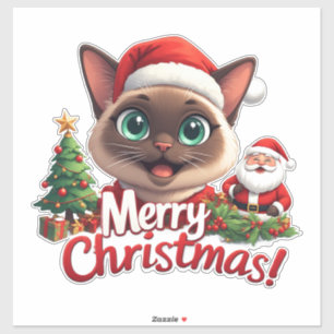 Cute Holiday Siamese Kitty Design For Christmas Sticker