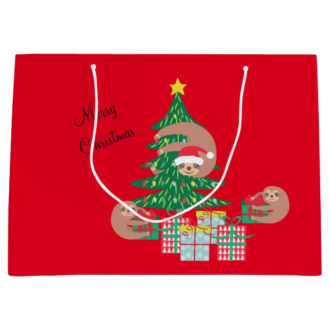 Cute Holiday Sloth Large Large Gift Bag (Front)