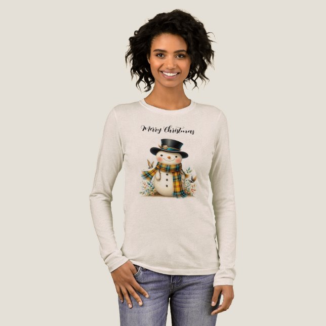 Cute Holiday Snowman T-Shirt Tri-Blend Shirt (Full Front)