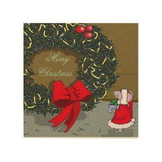 Cute Holiday wall art with a mouse and wreath.