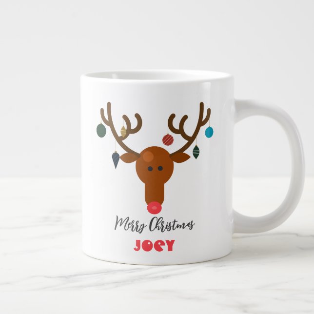 Cute Holiday Whimsical Reindeer Christmas Ball  Giant Coffee Mug (Right)