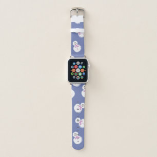 Cute Holiday White Pink Blue Snowman Pattern Apple Watch Band