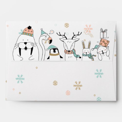 Cute Holiday Winter Animals and Snowflakes Envelope