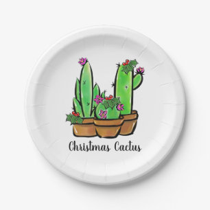 Cute holiday Xmas Cactus cacti succulents Paper Plates