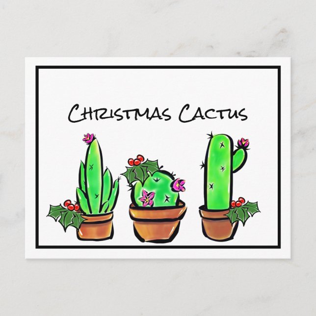 Cute holiday Xmas Cactus cacti succulents  Postcard (Front)
