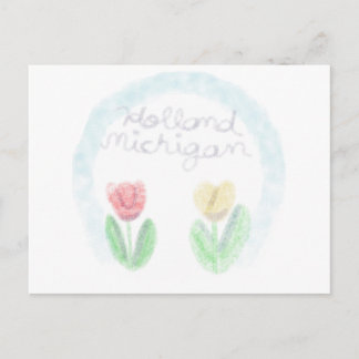 Cute Holland Michigan Tulips in Watercolor Holiday Postcard