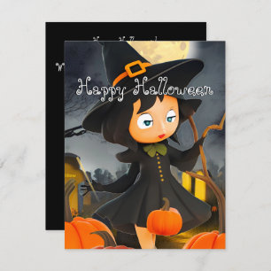 Cute Holloween Witch Full Moon Pumpkin Patch Holid Holiday Card
