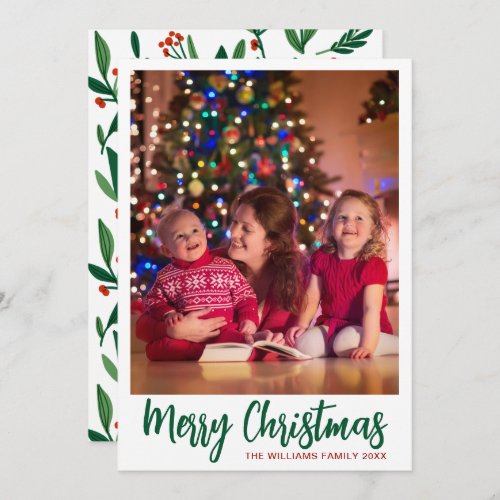 Cute Holly Berry Leaves Family Christmas Photo Holiday Card