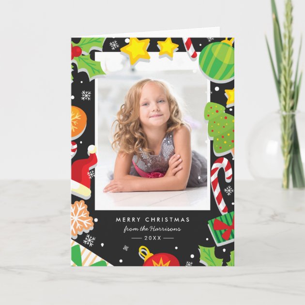 Cute Holly Berry Merry Christmas Photo Frame Holiday Card