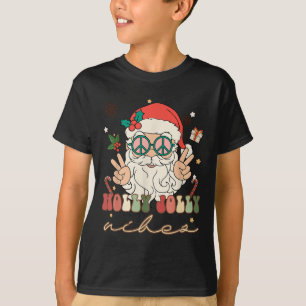 Cute Holly Christmas Jolly Vibes Hippie Santa Wint T-Shirt