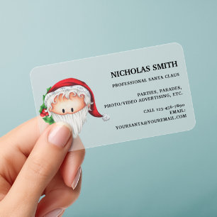 Cute Holly Christmas Santa Claus  Clear Business Cards