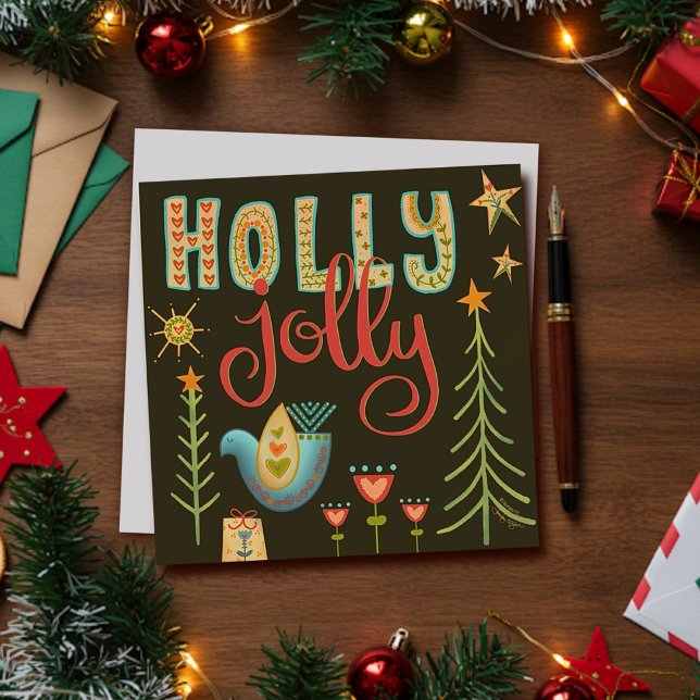 Cute Holly Jolly Folk Inspirivity Holiday Card (Creator Uploaded)