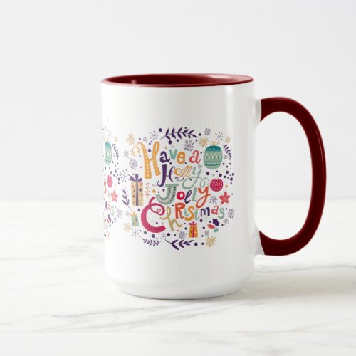 Cute Holly Jolly Retro Christmas Text Design Mug