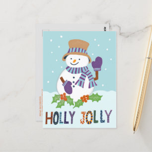 Cute Holly Jolly Snowman Christmas Holiday Photo Postcard