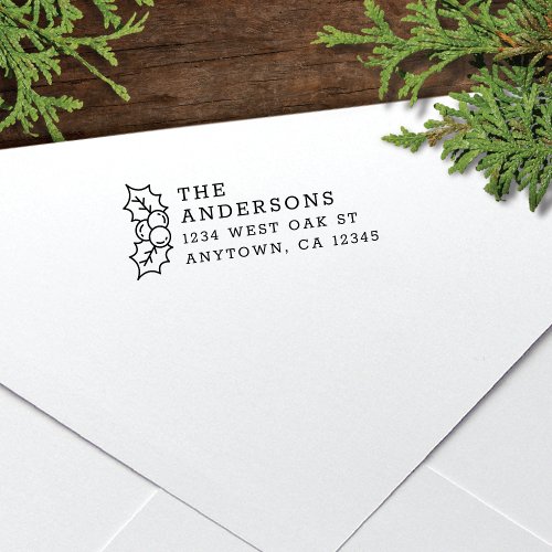 Cute Holly Leaves  Berries Holiday Return Address Self_inking Stamp