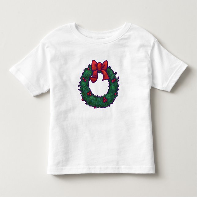 Cute Holly Wreath with Red Bow Toddler T-shirt (Front)